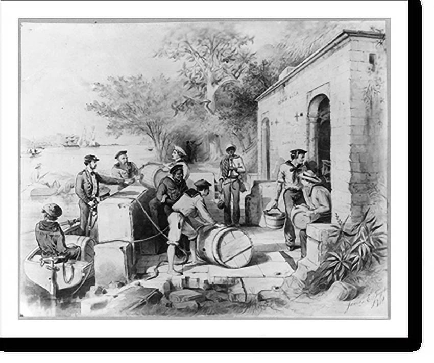 on River,. Republic, The Ozania [Dominican Seamen fresh Framed Diago 1871]: Columbus with 21-7/8" Print, x Historic water, casks Spring 17-7/8" the filling