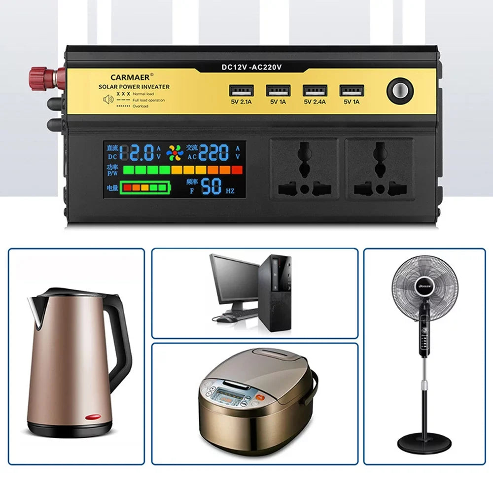 Car Power 5000W USB Vehicle Inverter Charger Charging Yabuy Digital Laptops AC Modified Converter Outlets 12V Car to Ports 220V Home Inverter 4 with for LED Sinewave