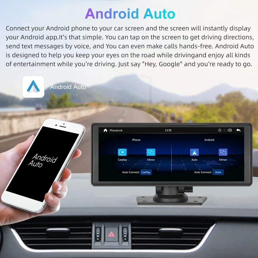 Bluetooth Inch Carplay&Android Auto with Camera TF Car Screen with Unit Stereo Wireless 9.3 Stereo,Newest Portable FM Player Transmitter,AUX, Touch Bluetooth/FM Navigation Car Synchronization/Rear