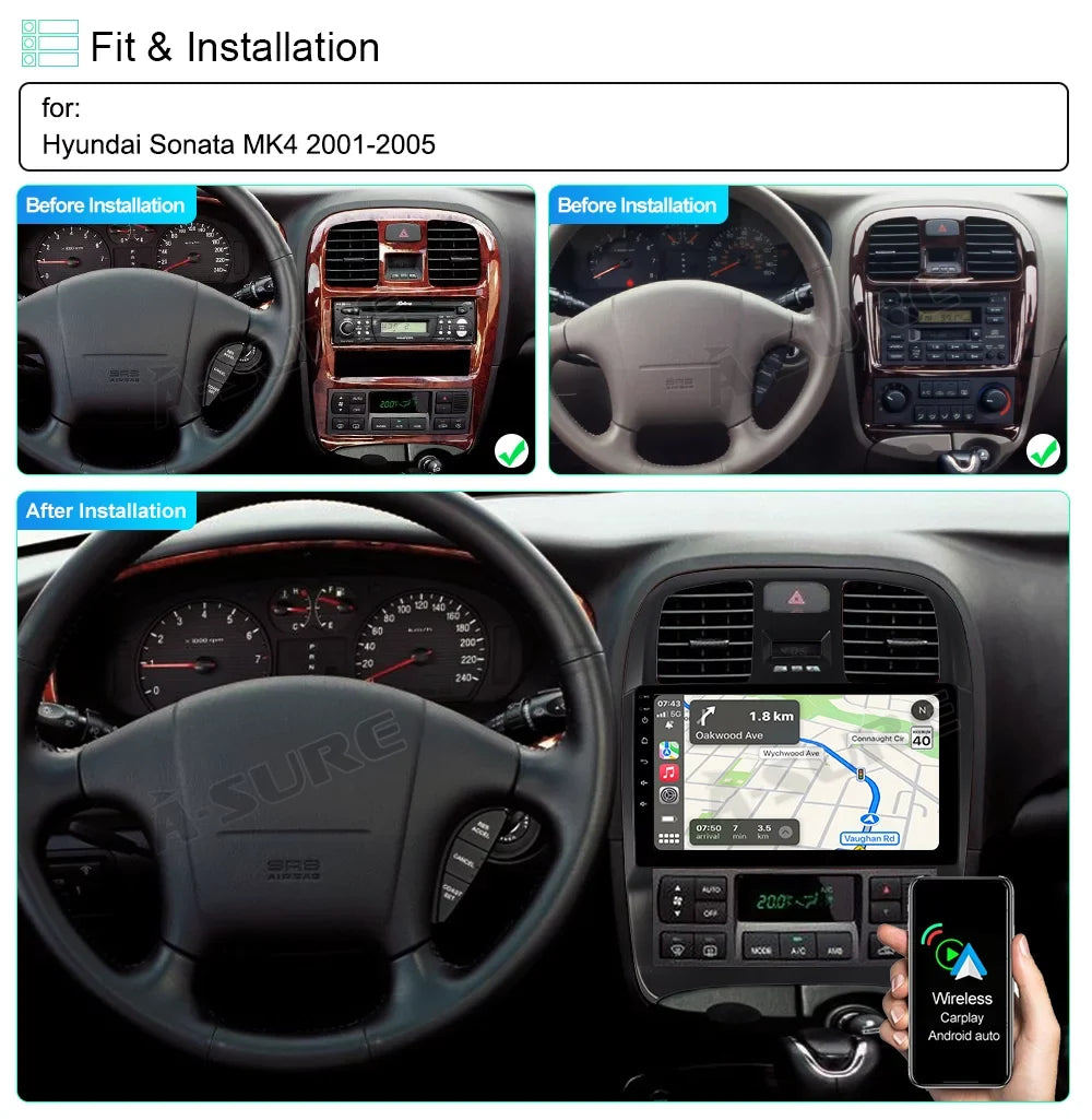 2001-2005 for Car Hyundai Srereo Wireless 2+32G Player Sonata CarPlay Android 11