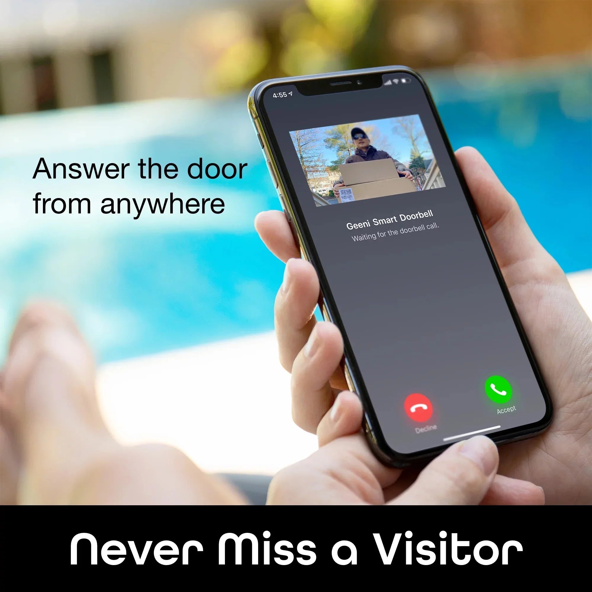 Alerts, Camera Home Wide with Installation Doorbell Vision, Wired and Easy Audio, Geeni Night for Activated 1080P 2-Way Angle, Motion Video Video Wifi Doorbells Security