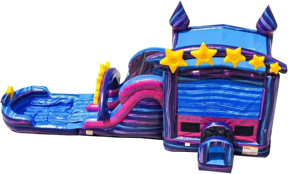 Pool Bounce Commercial Water JumpOrange Detachable Deep Lane Slide Dual with Galaxy and Theme (with Grade House Blower),