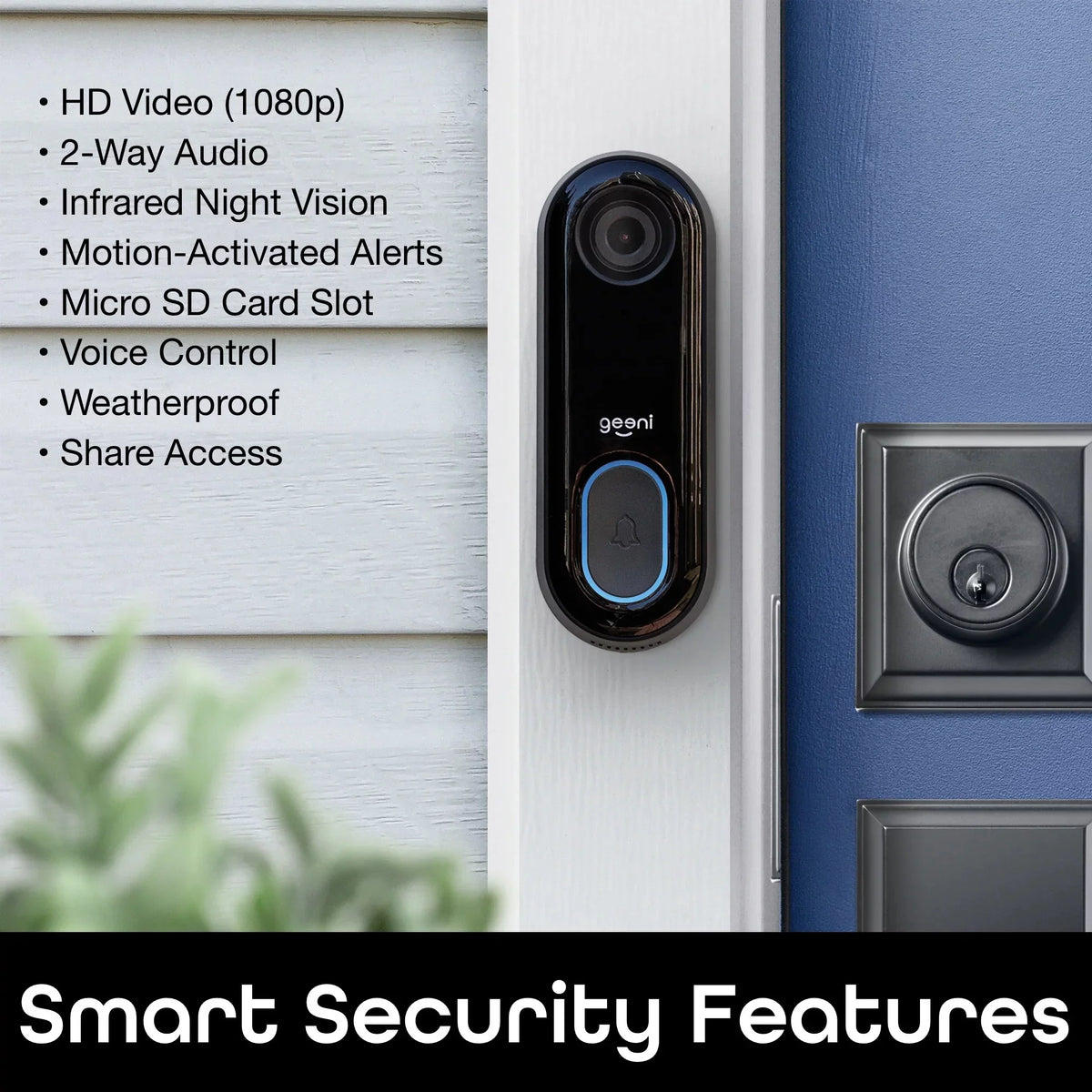 Alerts, Camera Home Wide with Installation Doorbell Vision, Wired and Easy Audio, Geeni Night for Activated 1080P 2-Way Angle, Motion Video Video Wifi Doorbells Security