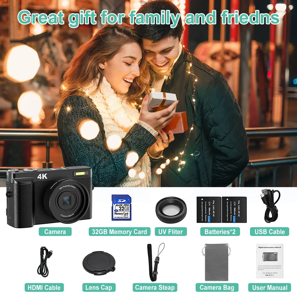 for Camera Zoom Camera 32GB Cameras Autofocus Vlogging 4K Card Digital Digital Video YouTube 16X with for Photography 48MP