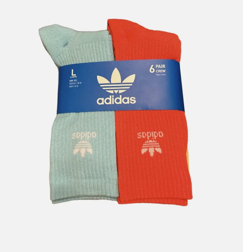 Trefoil Originals Large Multi-colored, 6 Youth Adidas Socks, Pack, Crew