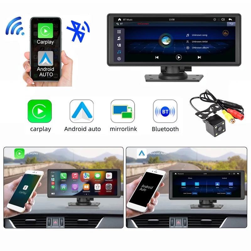 Bluetooth Inch Carplay&Android Auto with Camera TF Car Screen with Unit Stereo Wireless 9.3 Stereo,Newest Portable FM Player Transmitter,AUX, Touch Bluetooth/FM Navigation Car Synchronization/Rear