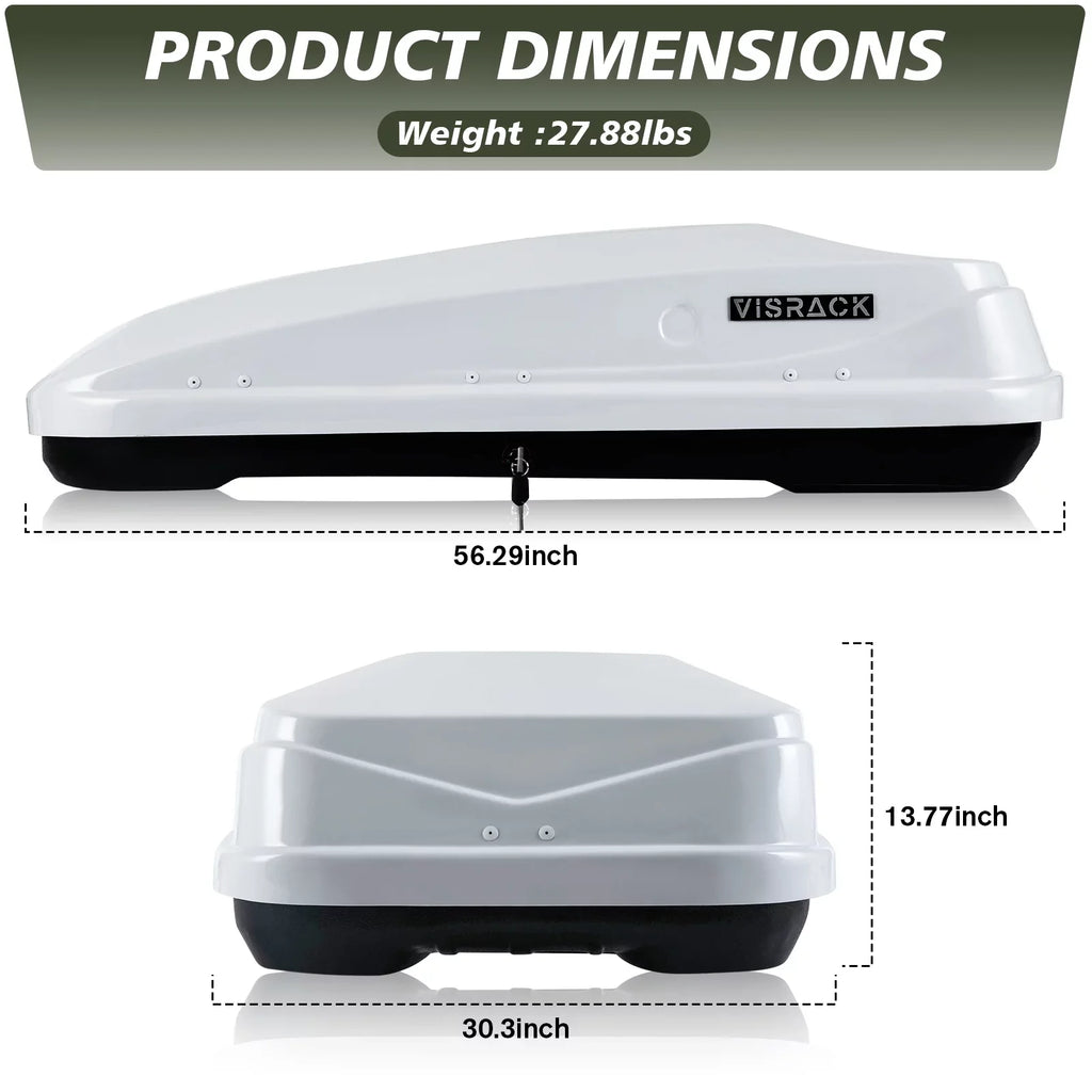 Carrier Cargo for Large 13.8" x Cargo L Hard x Box Rooftop 13 Shell Box Rooftop Double SUV White Locks, W Waterproof ft³ H, Rooftop Cargo 30.3" with 56.3"