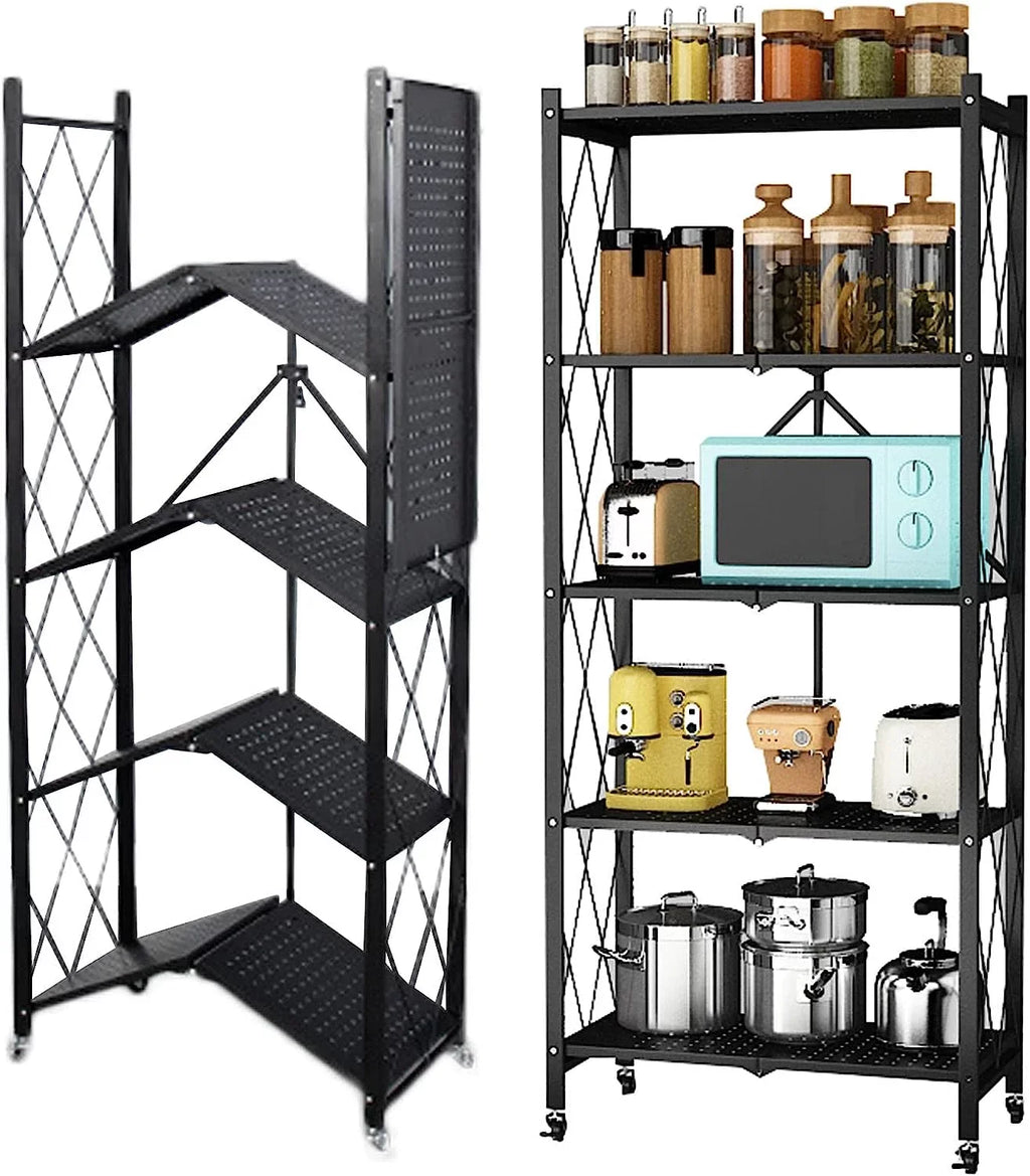 65" Collapsible Metal Wheels Kitchen x Duty (5- Units for H Shelving storage) Metal Rack, shelf Closet, D Storage W 5-Shelf Bakers on x Foldable Garage Shelves, Organizer 14" Wire, Heavy 28"