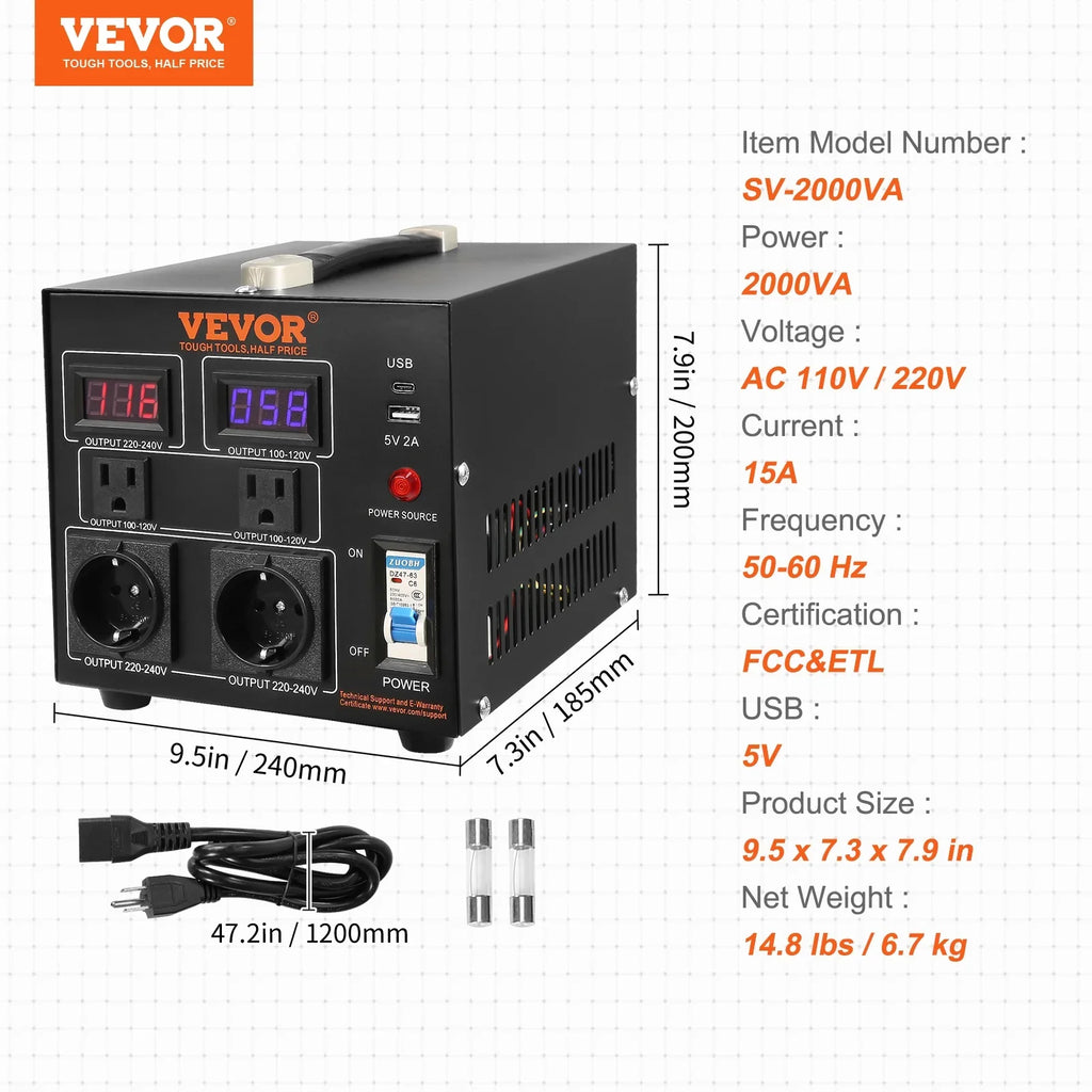 220V-110V Transformer Step CE Up/Down Converter Voltage BENTISM /110V-220V 2000W