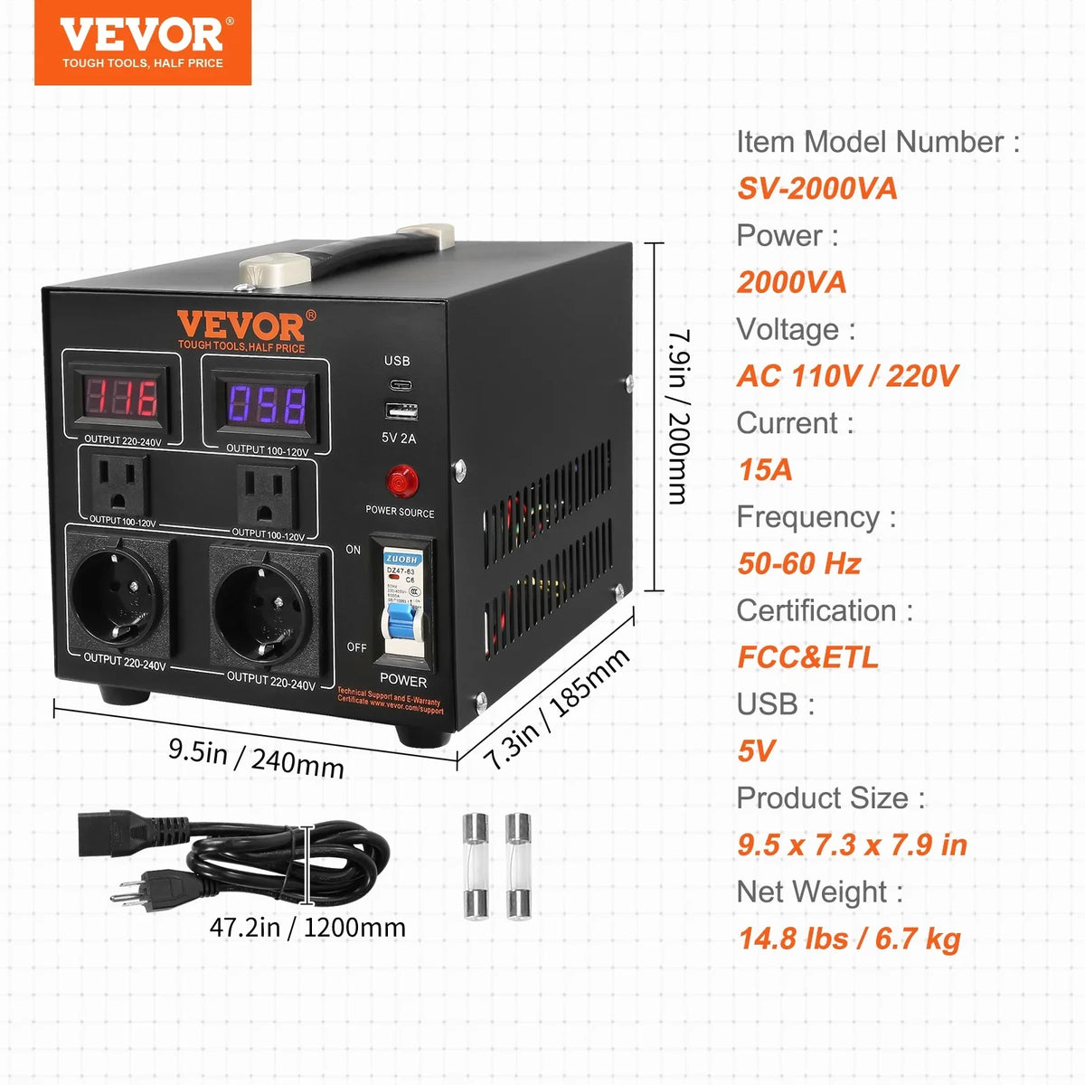 220V-110V Transformer Step CE Up/Down Converter Voltage BENTISM /110V-220V 2000W