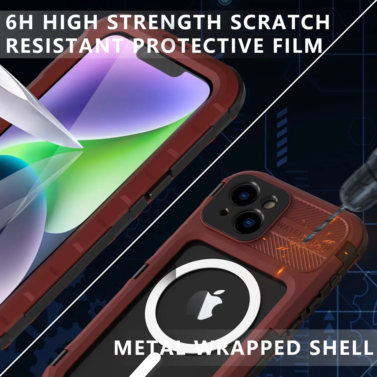 Sturdy Plus, Full and Built-in Case Camera Waterproof 14 Red Sealed Lens Protection with Full-Body 14 Dustproof Cover Shockproof Plus iPhone Protector,Underwater for iPhone for Screen