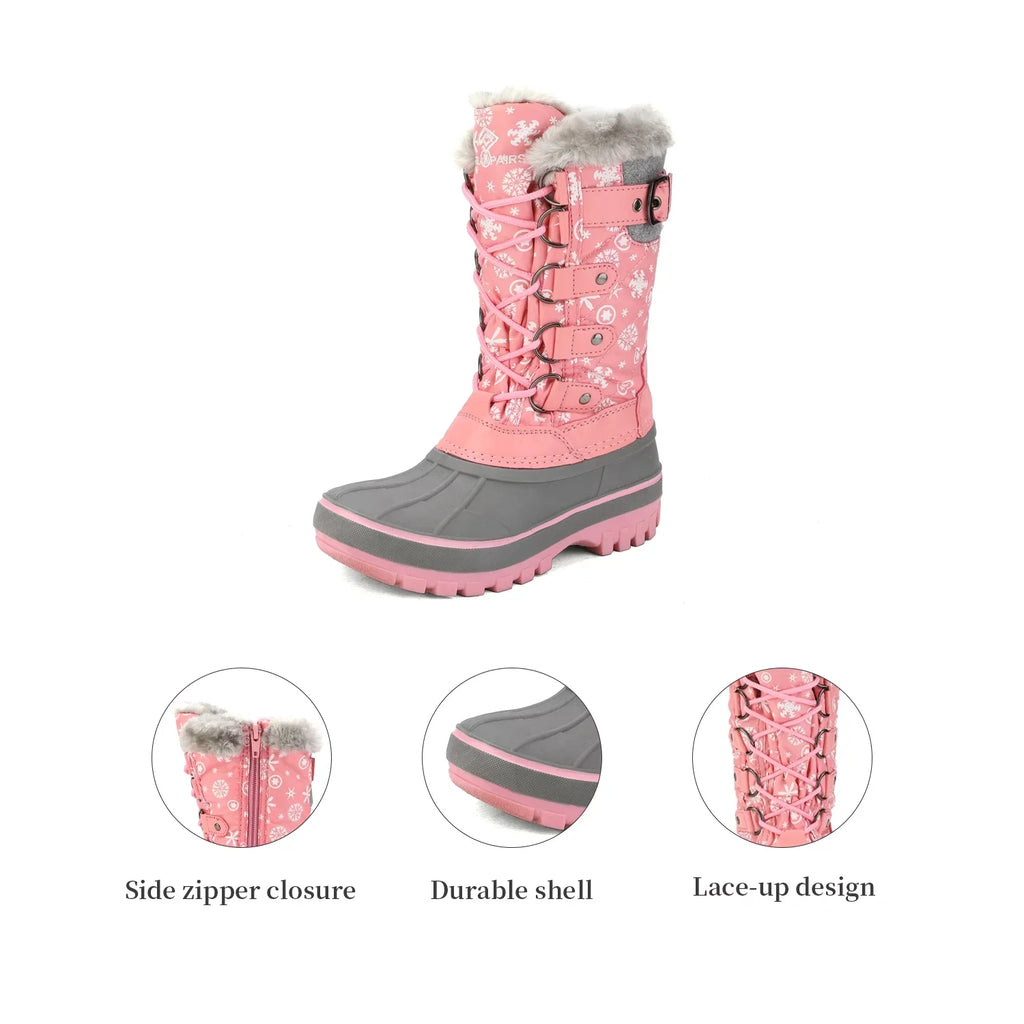 Lace PINK Warm Girls Shoes Winter Ankle Boots Dream Waterproof Snow Size Boys 12 Pairs Boots Up KRIVER-1