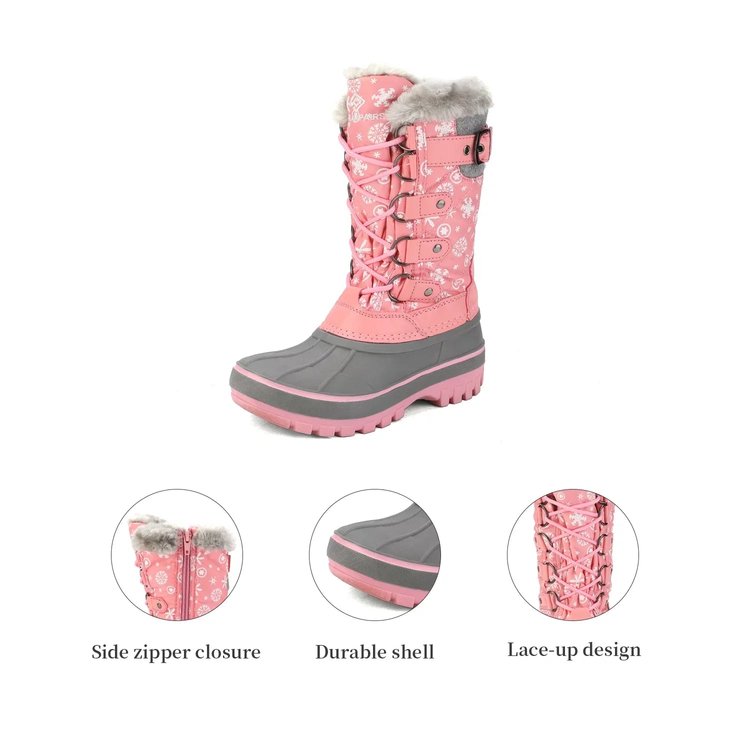 Lace PINK Warm Girls Shoes Winter Ankle Boots Dream Waterproof Snow Size Boys 12 Pairs Boots Up KRIVER-1