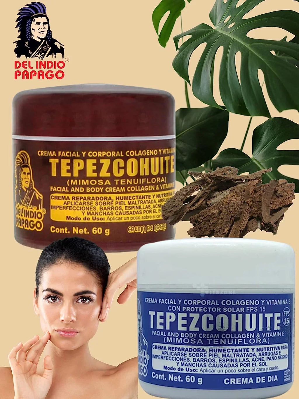 '+ Serum Indio Hyaluronic Tepezcohuite Acid Night (125g) Day each) Oz) creams Soap Fl & (3.38 (2oz Del Papago Tepezcohuite +
