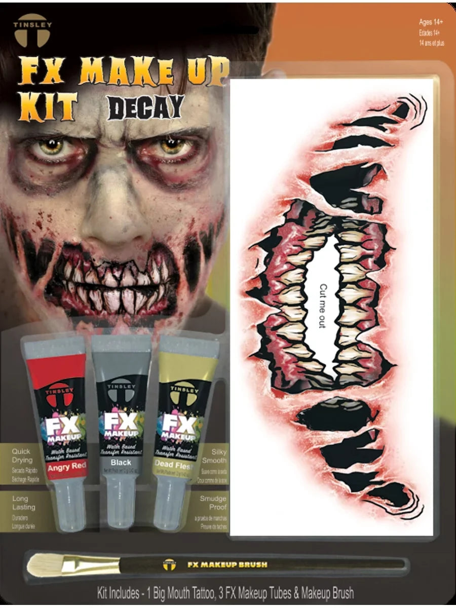 Walker Decayed Zombie Undead Makeup And Transfers Big Costume Kit Tattoo Accessory Mouth Tinsley