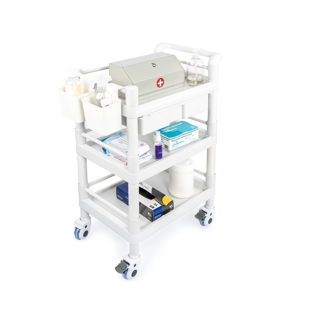 Tier Dirt Wheels 500 Hospital Trolley 3 Heavy for Cart Rolling Medical Dental 360°Rotate with Lbs Buckets Salon Spacious Medical Clinic Cart Duty Trolley Drawers Beauty Mobile Utility