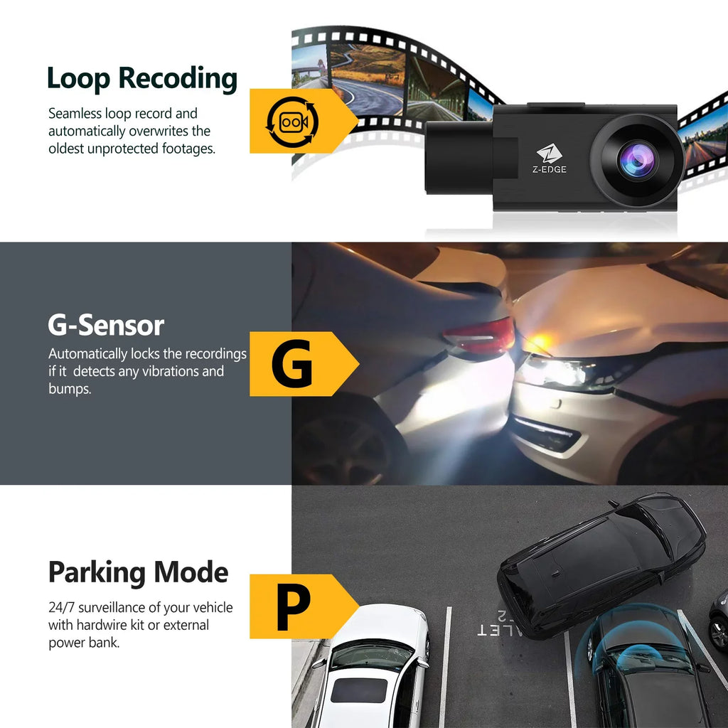 WiFi Version Dual Inside 2K+1080P Dash Cam, Z3Pro Z-Edge New Dash and Front Cam