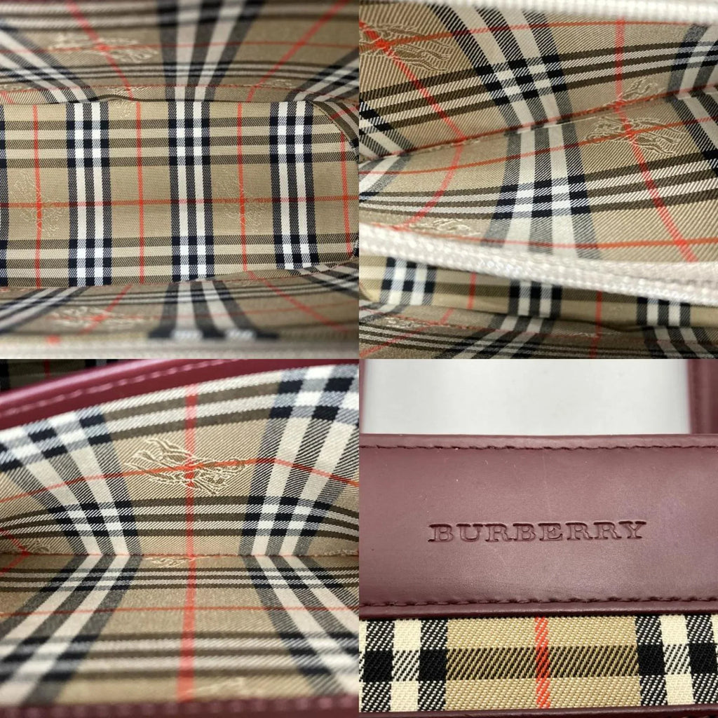 Handbag Fashion USED Formal BURBERRY Ladies Leather Burberry Check (Good) Nova Bag Bordeaux Tote Red Pre-Owned