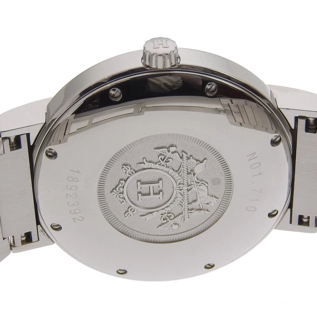 Dial Analog Men's Made Display Hermes Swiss Silver Nomad (Fair) Quartz NO1.710 Stainless White Pre-Owned Steel Watch