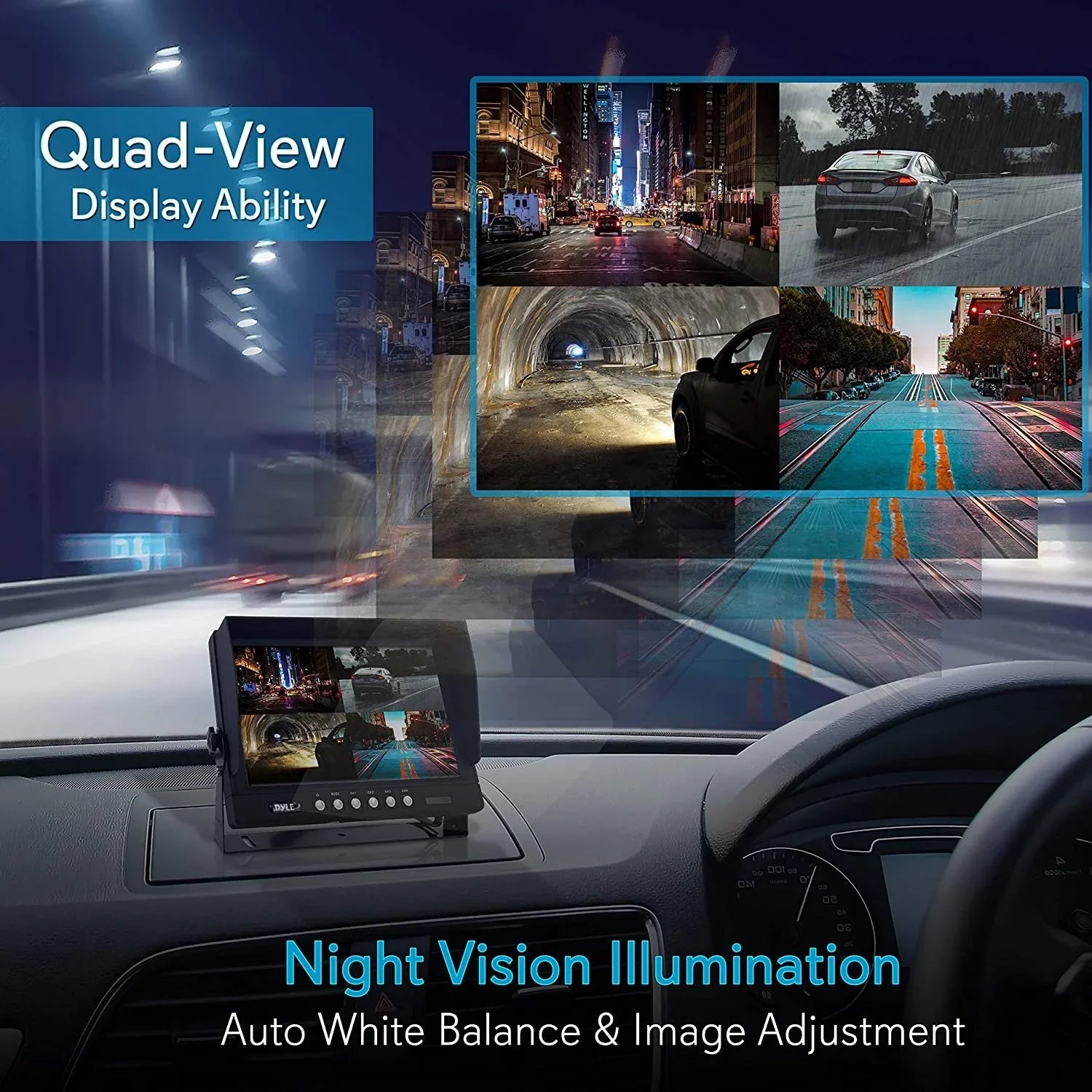 LCD Back Rearview Pyle Dual Camera Truck PLCMTRDVR47 Mount Monitor, Parking Reverse Car w/ Rear View Recorder, Tilt-Adjustable, Night 9 System Up Backup - Vehicle Vision, Universal Video DVR Kit -