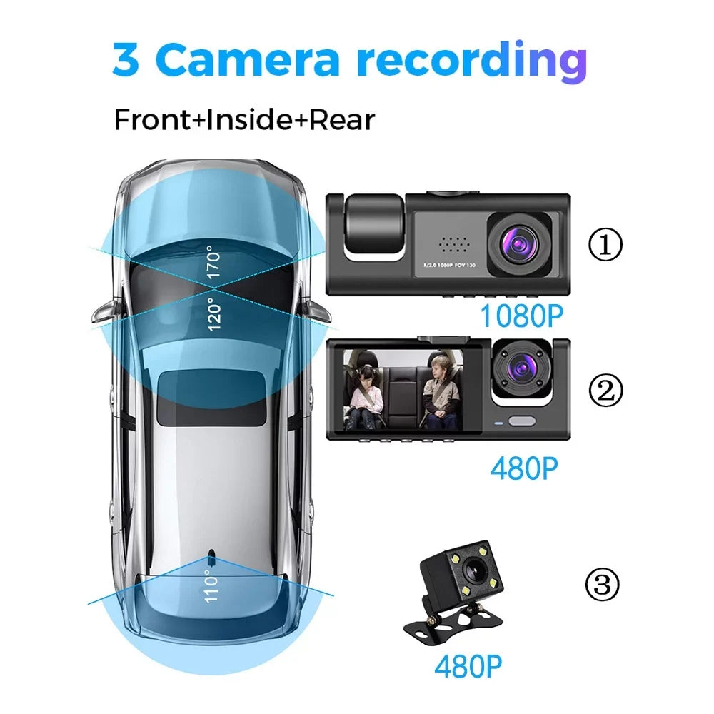with Car WiFi, ammoon 3 Video Dash Recorder Safety for Clear Cam Auto Driving Camera