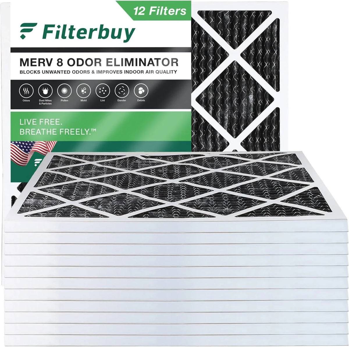 MERV Filterbuy (12-Pack) AC Eliminator Air Odor Furnace Pleated 12x12x1 Filters Activated with 8 Carbon HVAC
