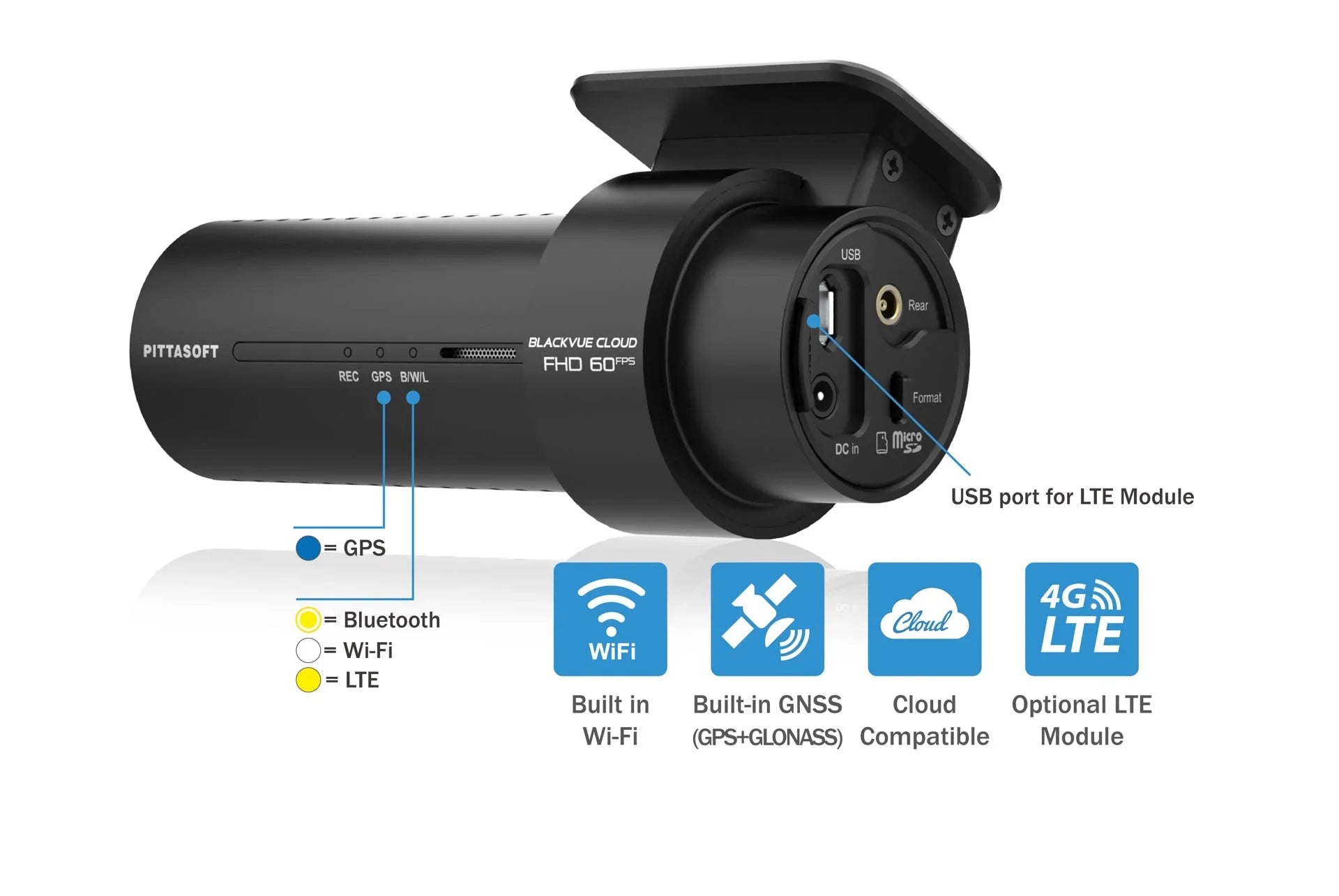 GPS & Cloud-Ready | WiFi DR770X-2CH-TRUCK + Card With Waterproof BlackVue 60FPS 64GB Dash Cam Exterior 1080p Front