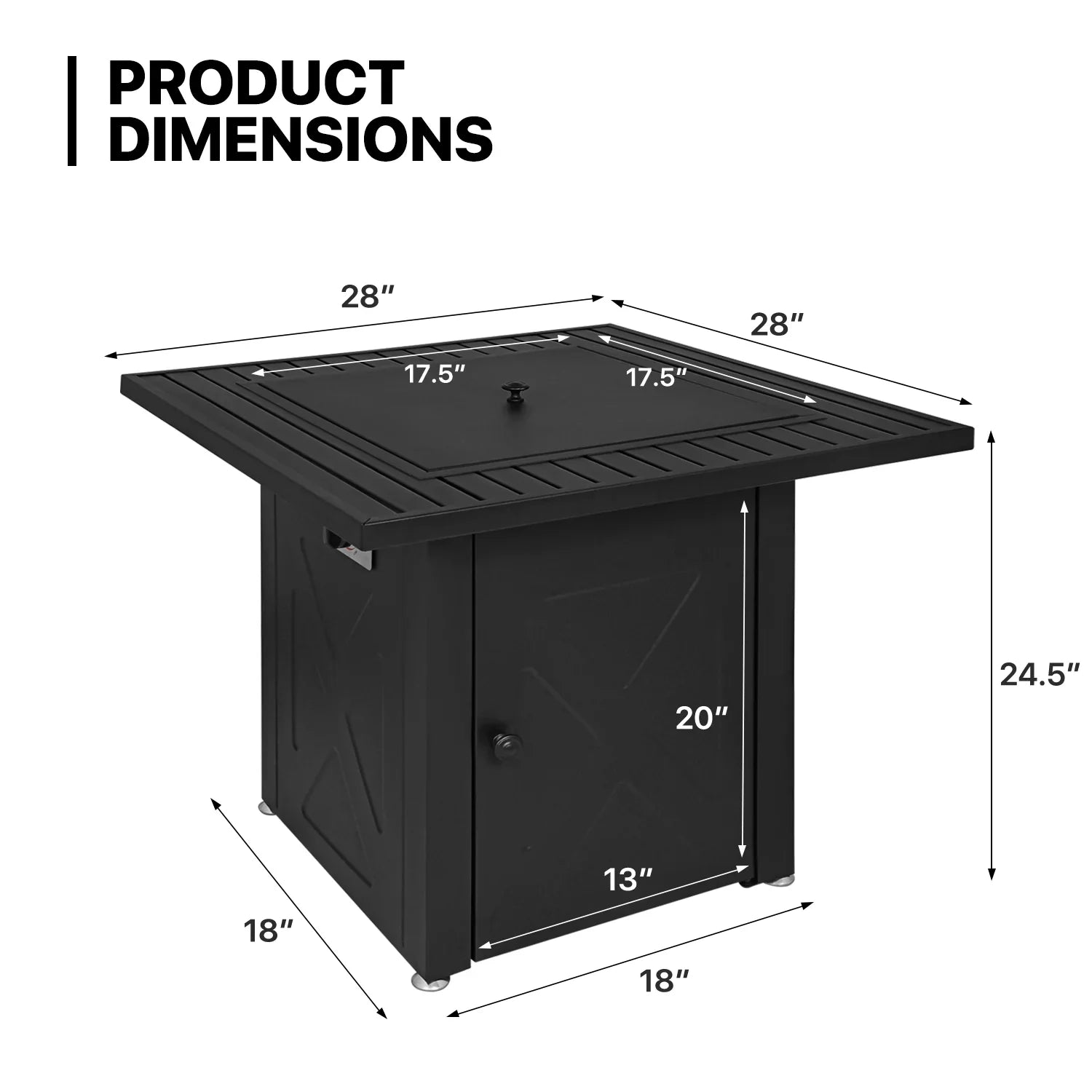 50,000 Lid MoNiBloom Gas Propane Metal Black Outdoor Fire Lava with Pit Table and Square Table Patio, Fire BTU Pit for Rocks 28"