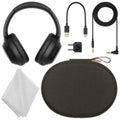 Connection WH-1000XM4 Type-C for Compact Cable, USB Wireless - Headphones Carry Plug Cloth Cable, Sony In-Flight Over-Ear Includes: Case & Microfiber Use, Noise-Canceling Adapter (Black) Cleaning