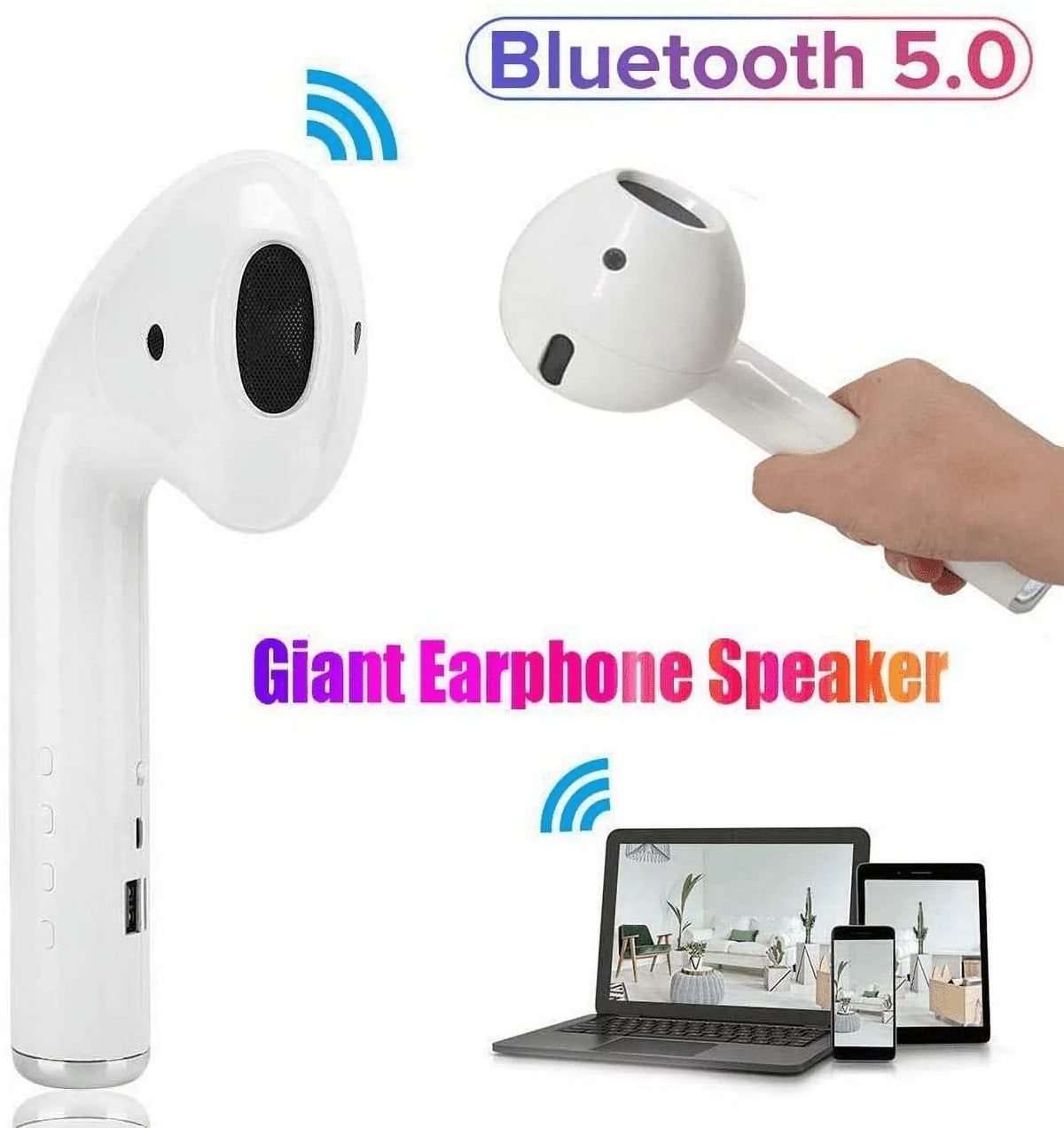 Portable Headset Travel, Slot(White) Indoor, Outdoor, Wireless Aux Card Music SD for TF Cable Giant 5.0 3D Speaker Mic, Bluetooth and Stereo w/Built-in Party, Giant Loudspeaker