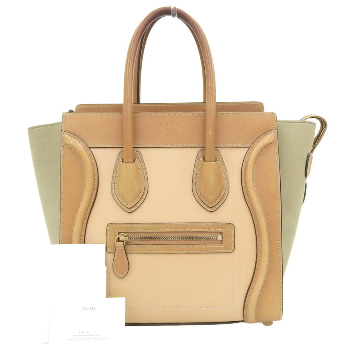 Celine handbag mint 15LK beige CELINE micro Pre-Owned 167793 tricolor green shopper (Good) A03 luggage