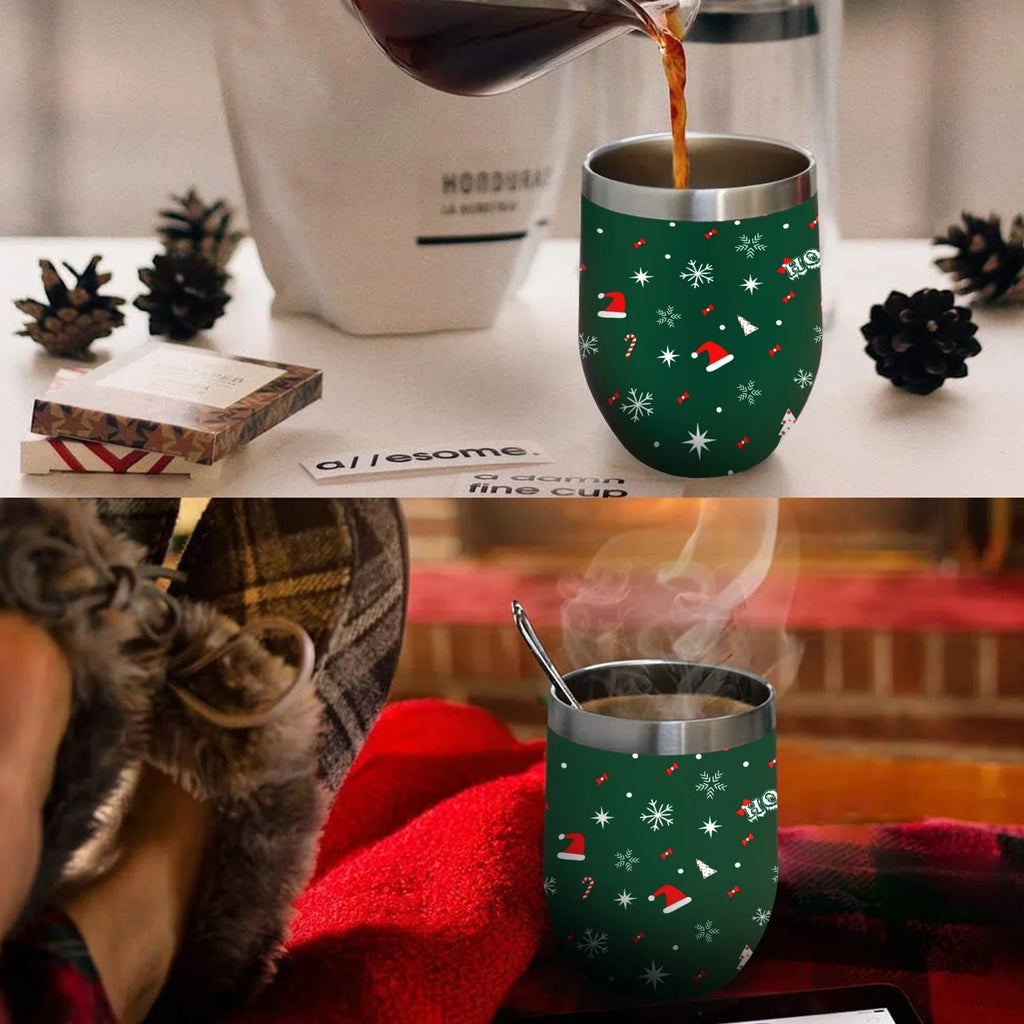 Cups Cups, Cup Tumbler Stainless Belly Color Insulation Lid, U Eggshell 304 Wine Christmas Vacuum Steel with Hidove Layer Cup Insulated Shape 12oz Tree Big Double Red Green and Cup with