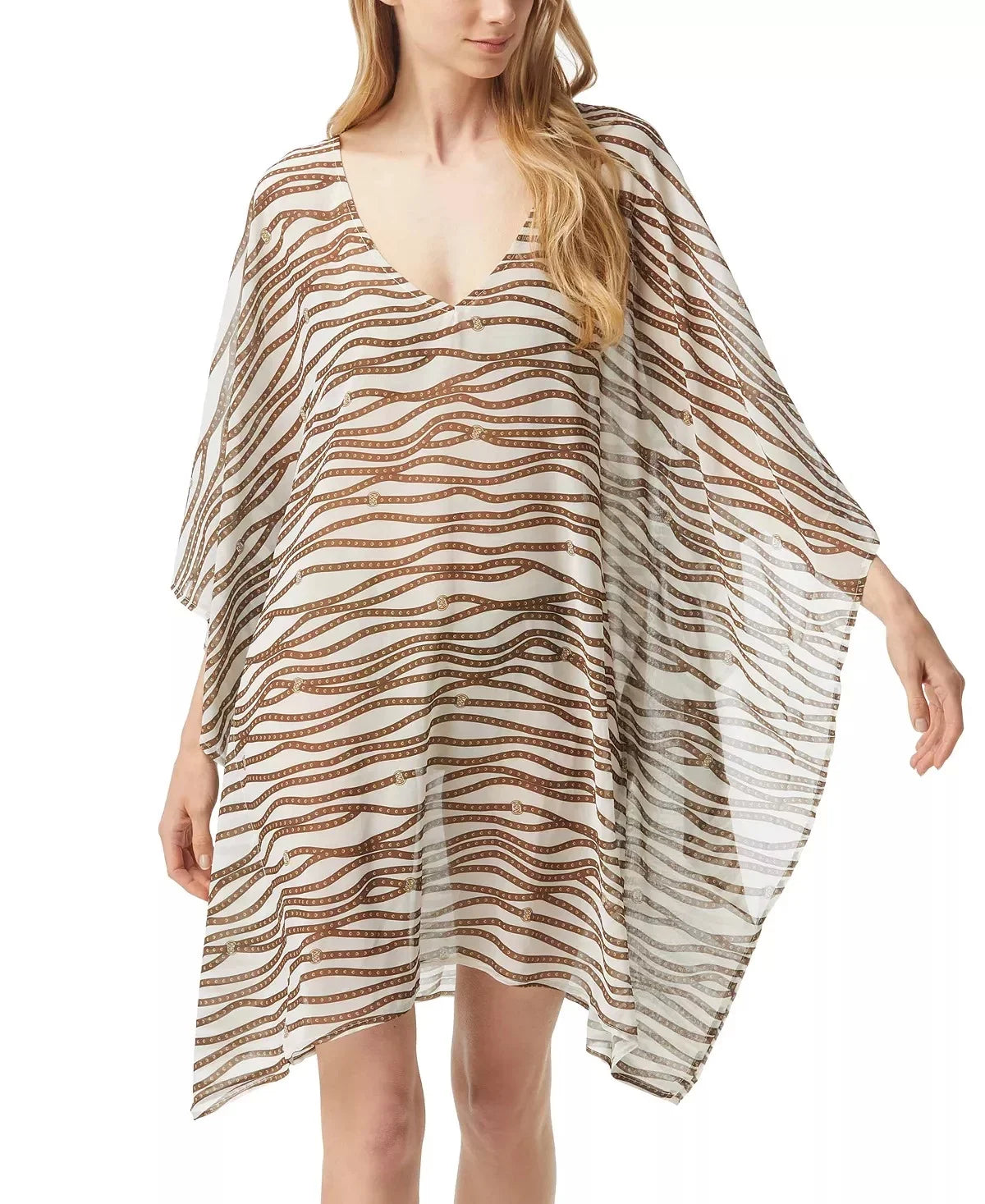 Kors BONE Chiffon Michael US X-Small/Small Caftan Cover-up, Logo-Printed