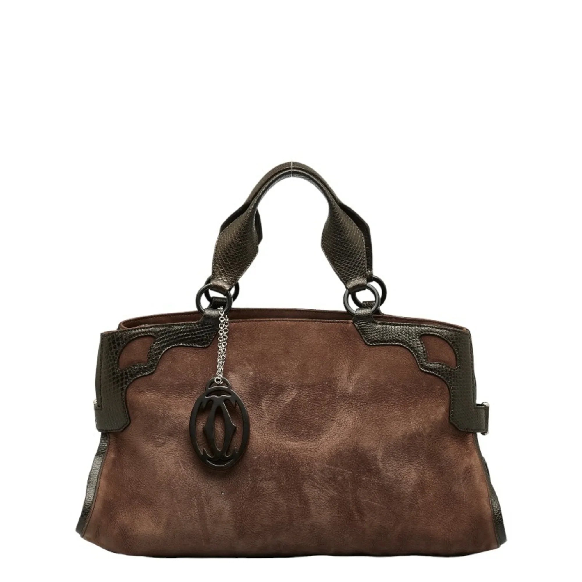 Pre-Owned Cartier Ladies CARTIER Handbag Marcello (Good) Leather Suede Brown