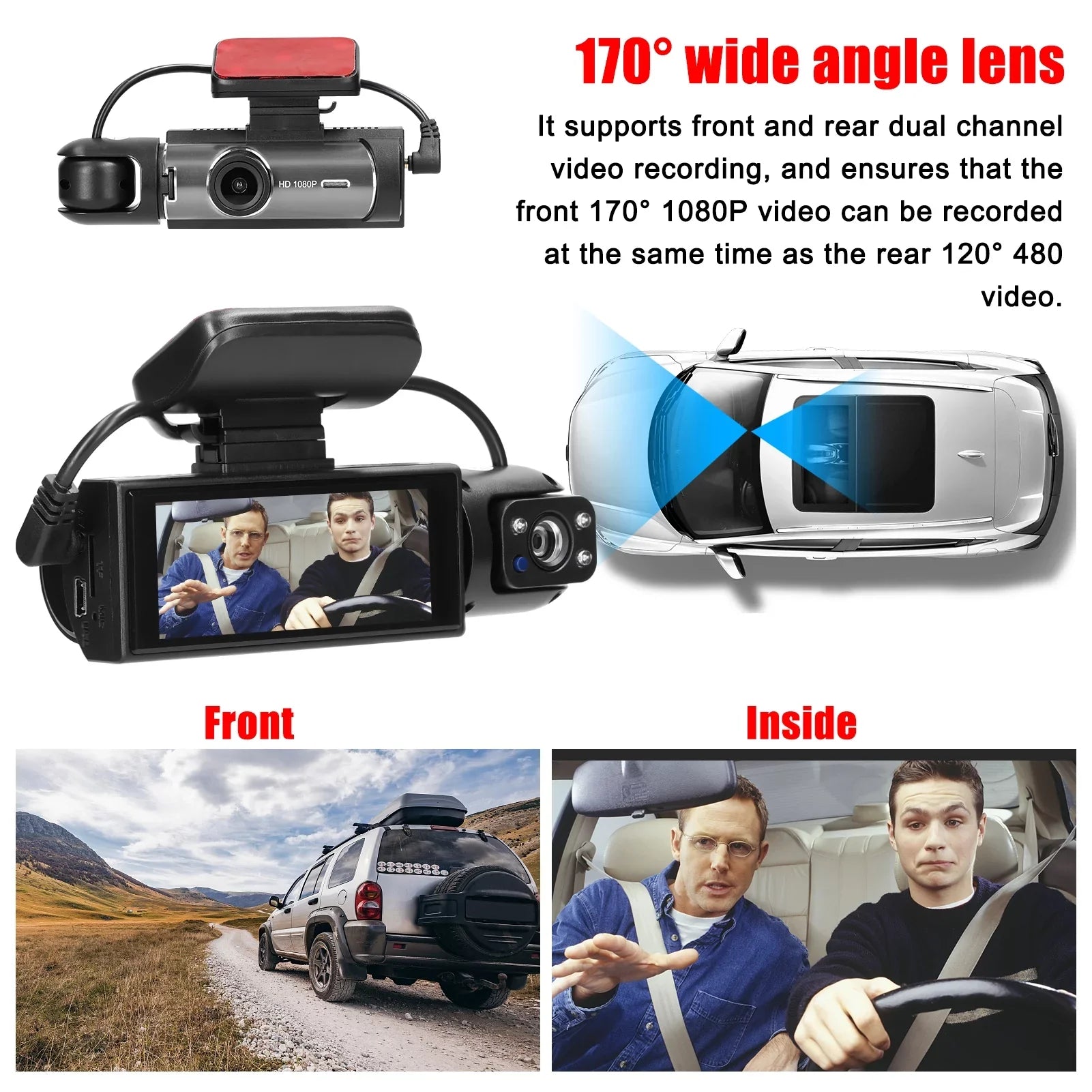 Auto DVR Tomshoo Motion language, Detection, Lens Vision Night Car Dual Wide Angle, Recorder, Cam, 170° Dash Multi