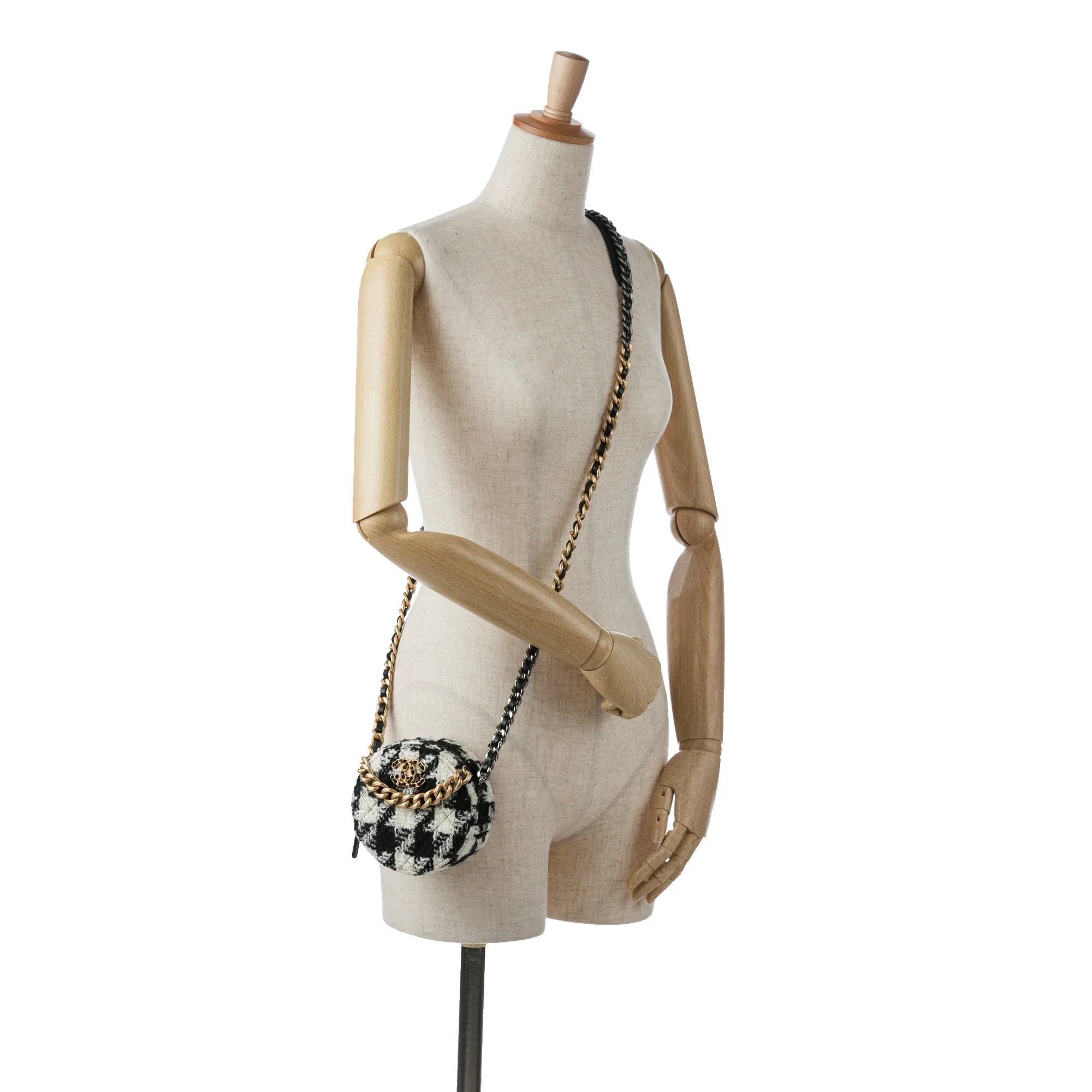 Unisex with 19 Pre-Owned Bag and Tweed Purse Clutch Fabric (Good) Round Black Chanel Coin Authenticated Crossbody Chain Lambskin