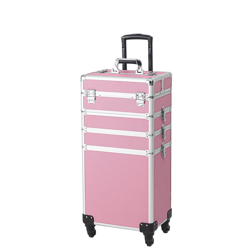 Trolley Zeng Makeup Case,Pink Train Rolling Case Drawers with Case Makeup