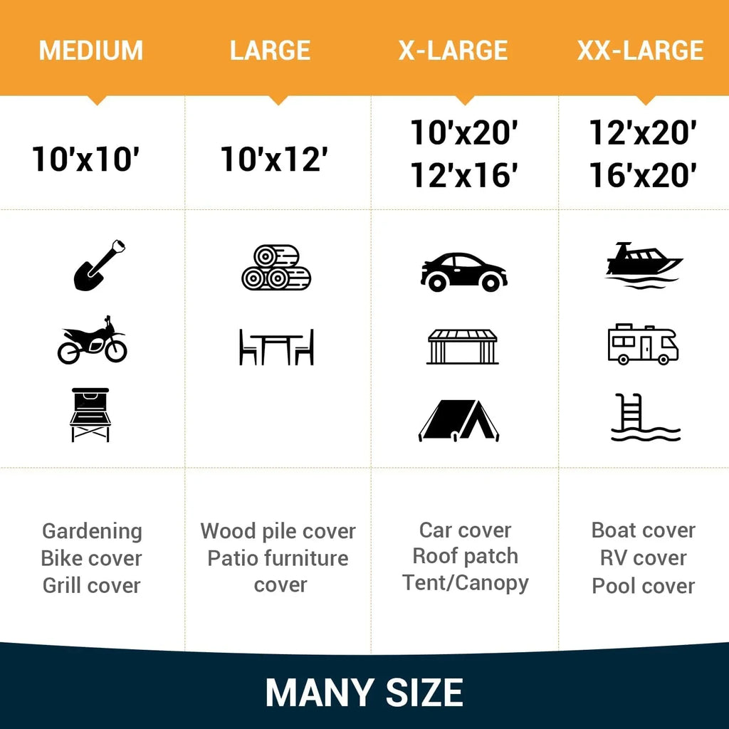 X 12? Duty Thick Extra with Grommets Outdoor 100% & Resistant, Pool, 20?, Heavy 16 Mil, Tear Patio, Reinforced Tarp UV Roof, Tarps Camping, Waterproof Fade Boat(Silver/Black) Blocking, for