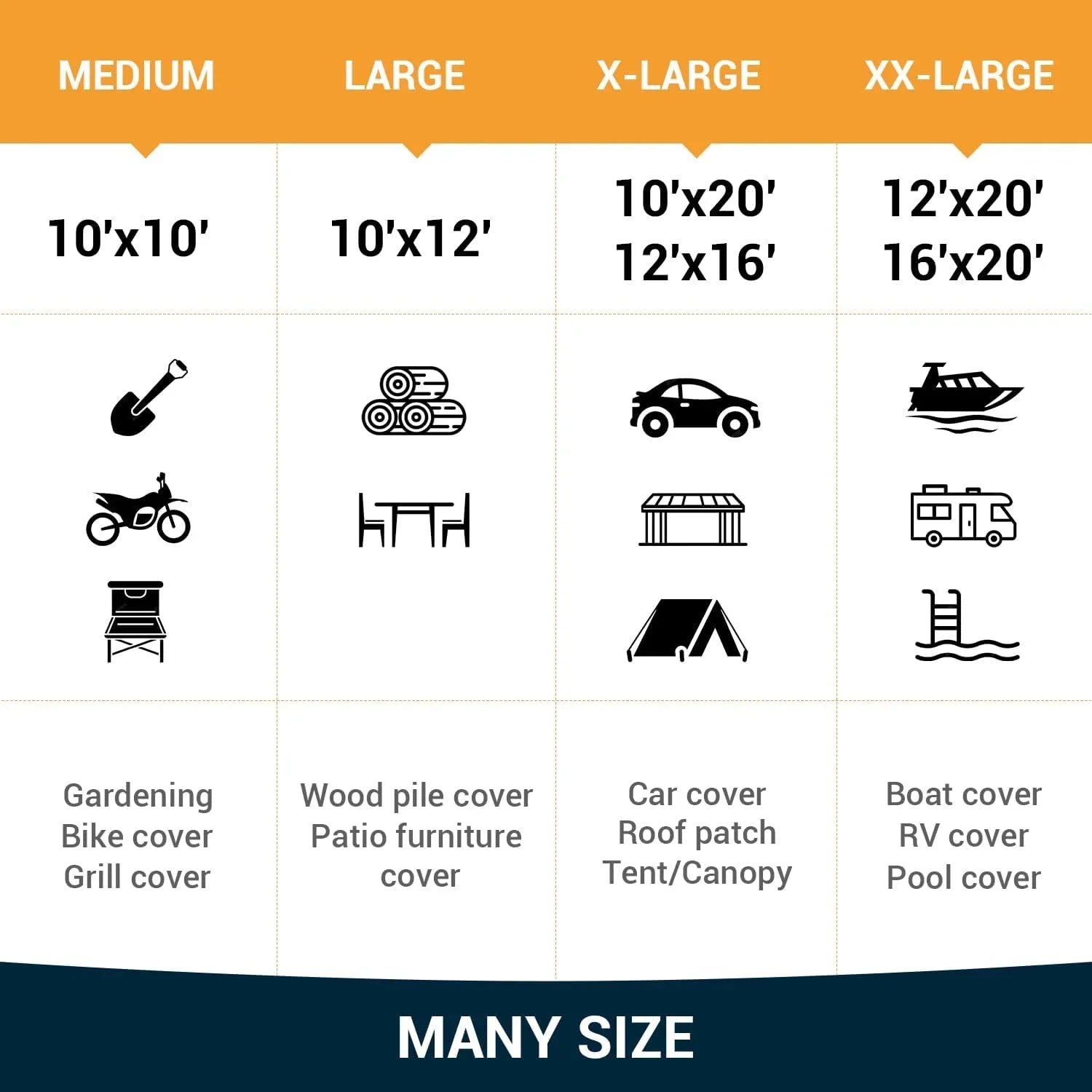 X 12? Duty Thick Extra with Grommets Outdoor 100% & Resistant, Pool, 20?, Heavy 16 Mil, Tear Patio, Reinforced Tarp UV Roof, Tarps Camping, Waterproof Fade Boat(Silver/Black) Blocking, for