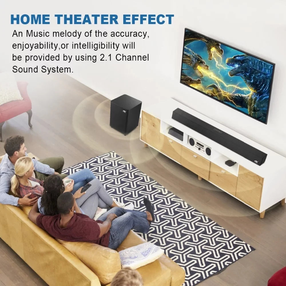 120W System Mount 2.1 Wireless Theater Home Sound SoundBar Bluetooth Wall Control TV 3D Bar Surround SHANNA Speaker Remote