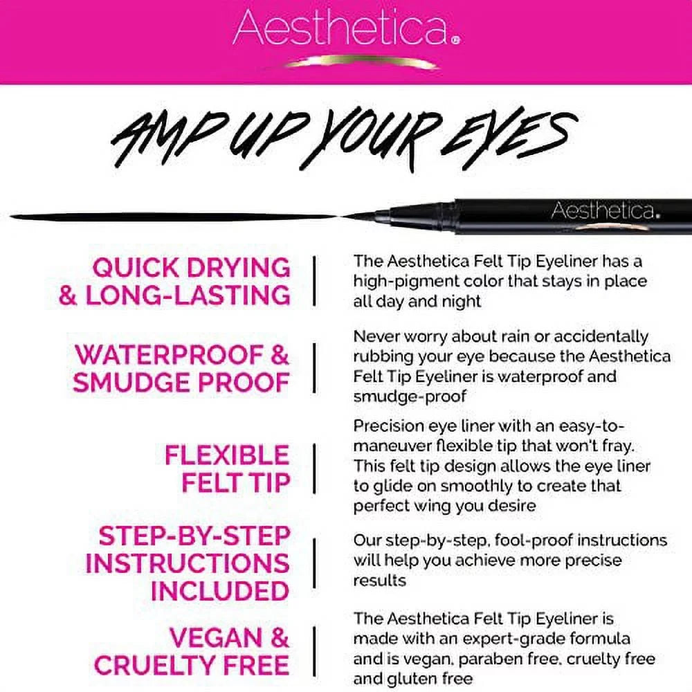& Waterproof Proof Liner Eyeliner Black) Tip Smudge Aesthetica Eye (Jet Liquid Felt Pen - Fast-drying