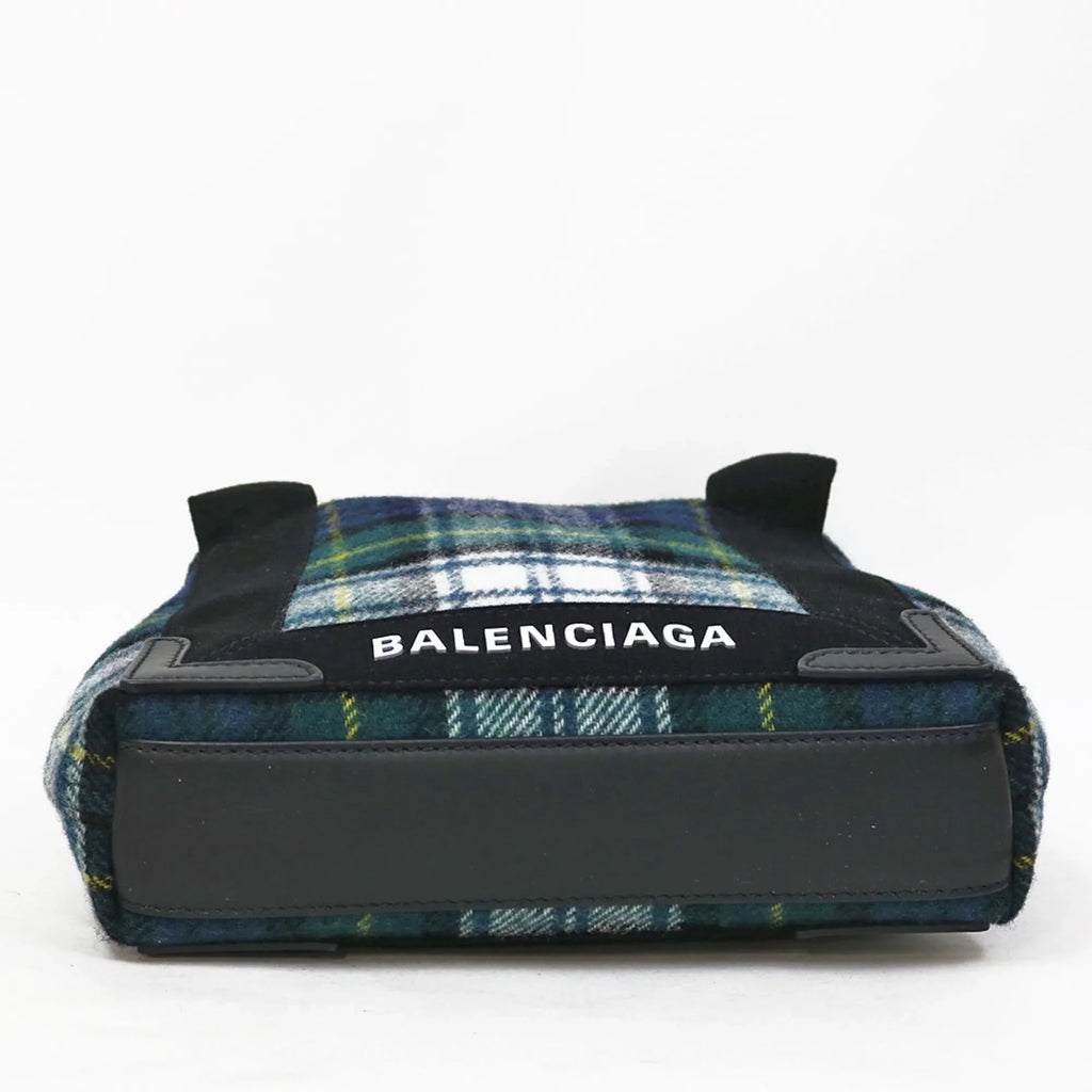 Navy Small Balenciaga Men's Pre-Owned Cabas Women's Green Plaid (Fair) Handbag