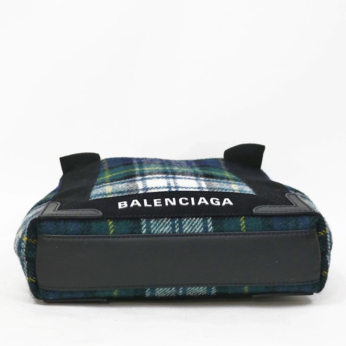 Navy Small Balenciaga Men's Pre-Owned Cabas Women's Green Plaid (Fair) Handbag