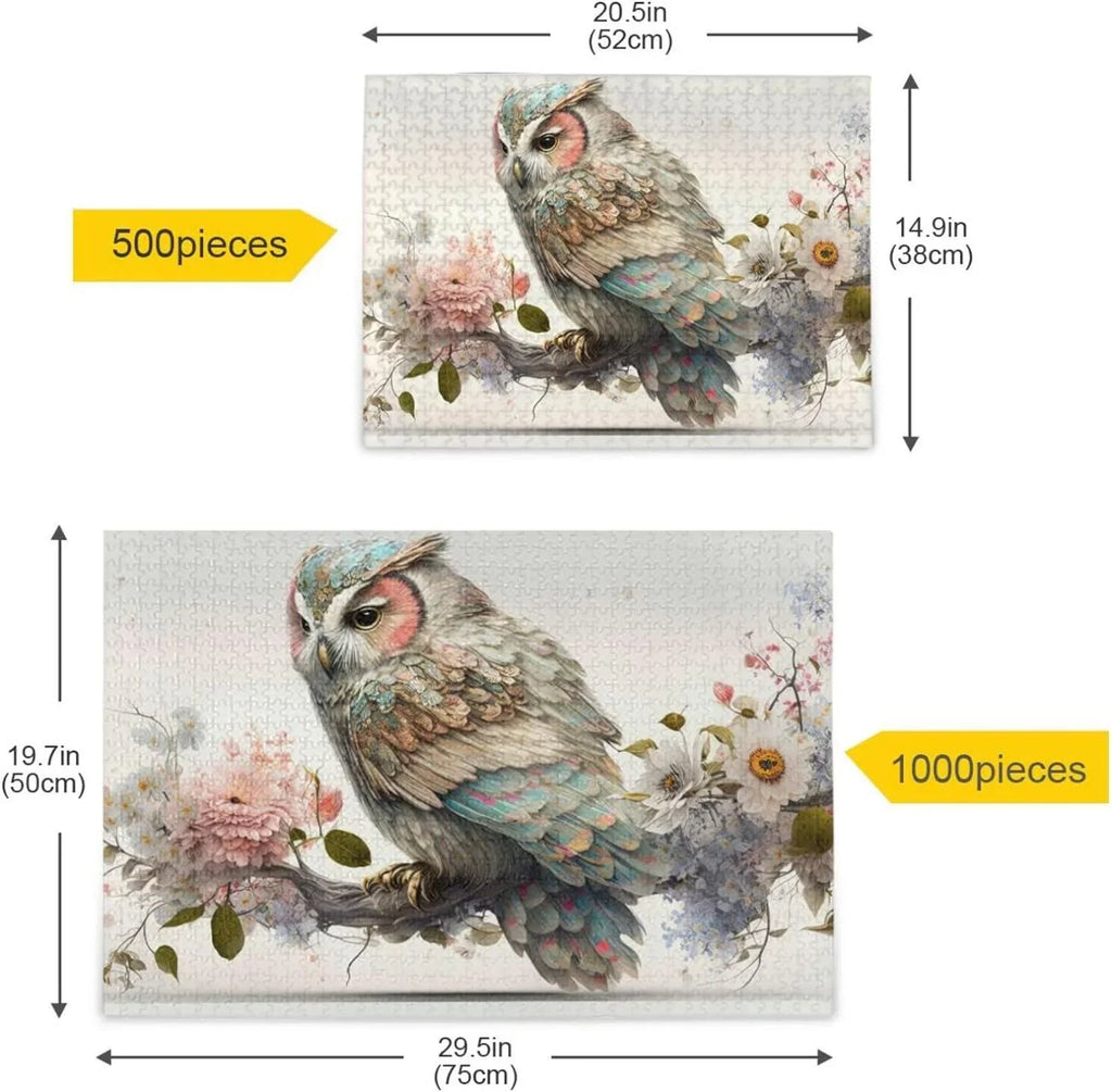 Challenging Family Adults, Fun Parents Floral Wood Composite Friends PCS Storage Game Brain for Art Jigsaw Gift Zigsaw Puzzle Material Kids with Owl 500 Bag, for Paper Exercise Puzzle,