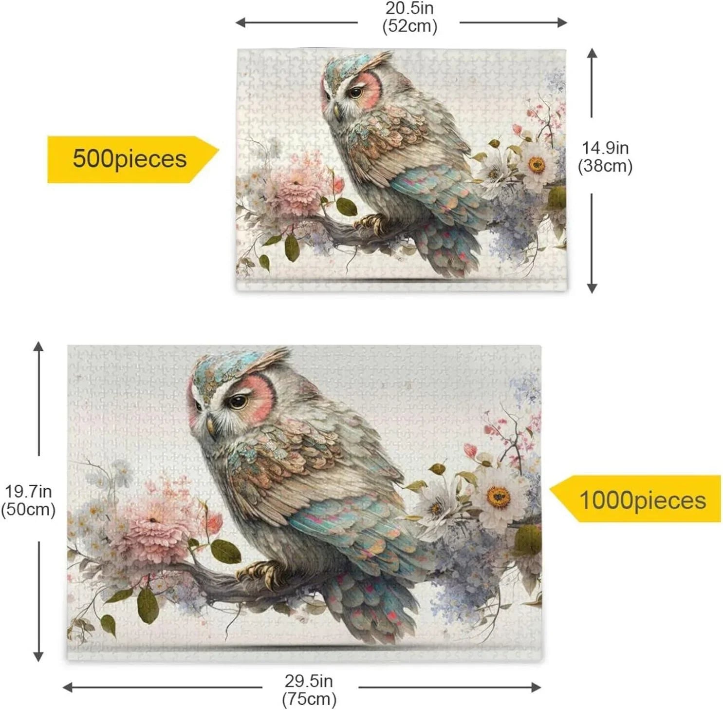 Challenging Family Adults, Fun Parents Floral Wood Composite Friends PCS Storage Game Brain for Art Jigsaw Gift Zigsaw Puzzle Material Kids with Owl 500 Bag, for Paper Exercise Puzzle,