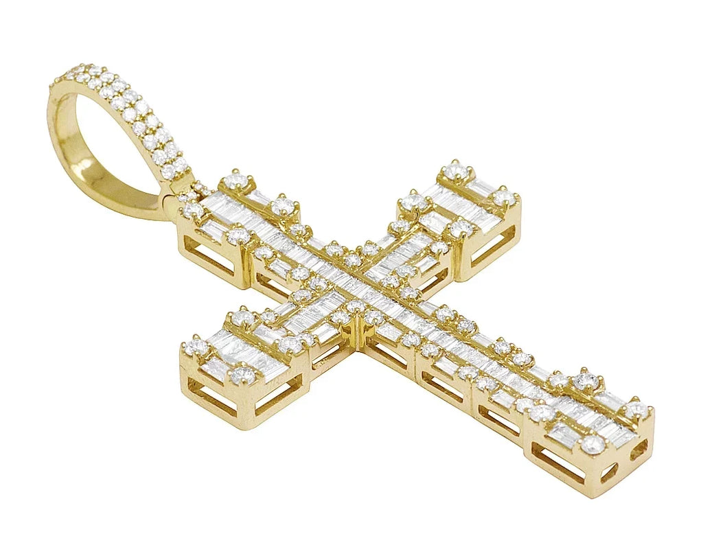 10K Diamond Gold Gold Cross 1.5" 2.75CT-Yellow Baguette