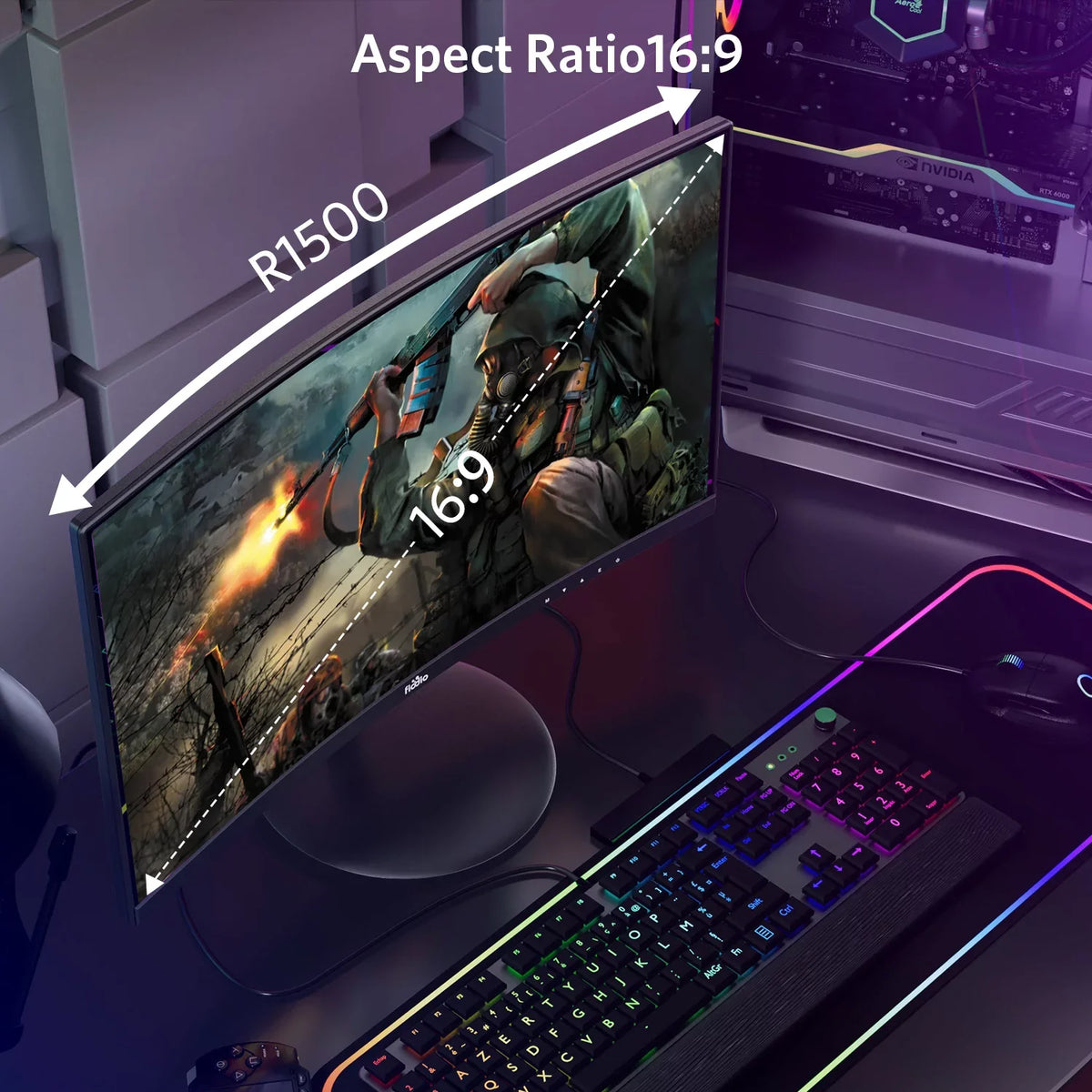 Refresh 24" Curved with HDMI Ready FHD Monitor Rate Fiodio Included) Ports VESA Wall 1080P 75Hz Cable VGA LED (HDMI Speakers, Mount