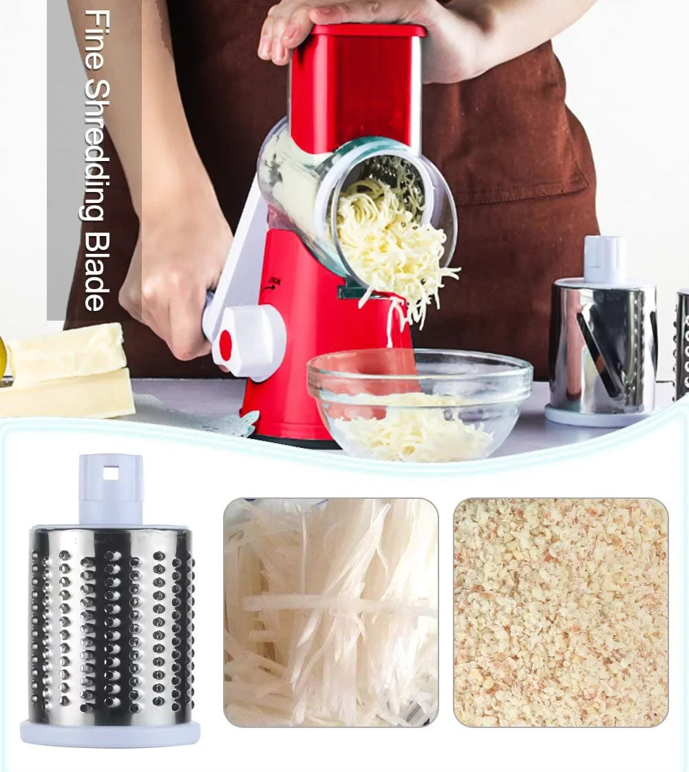 with Slicer red) Grater Drum and Manual Vegetable Bladea 3 Rotary Peeler Shredder- Nut Cheese Cleaning (White Ourokhome Grinder Brush