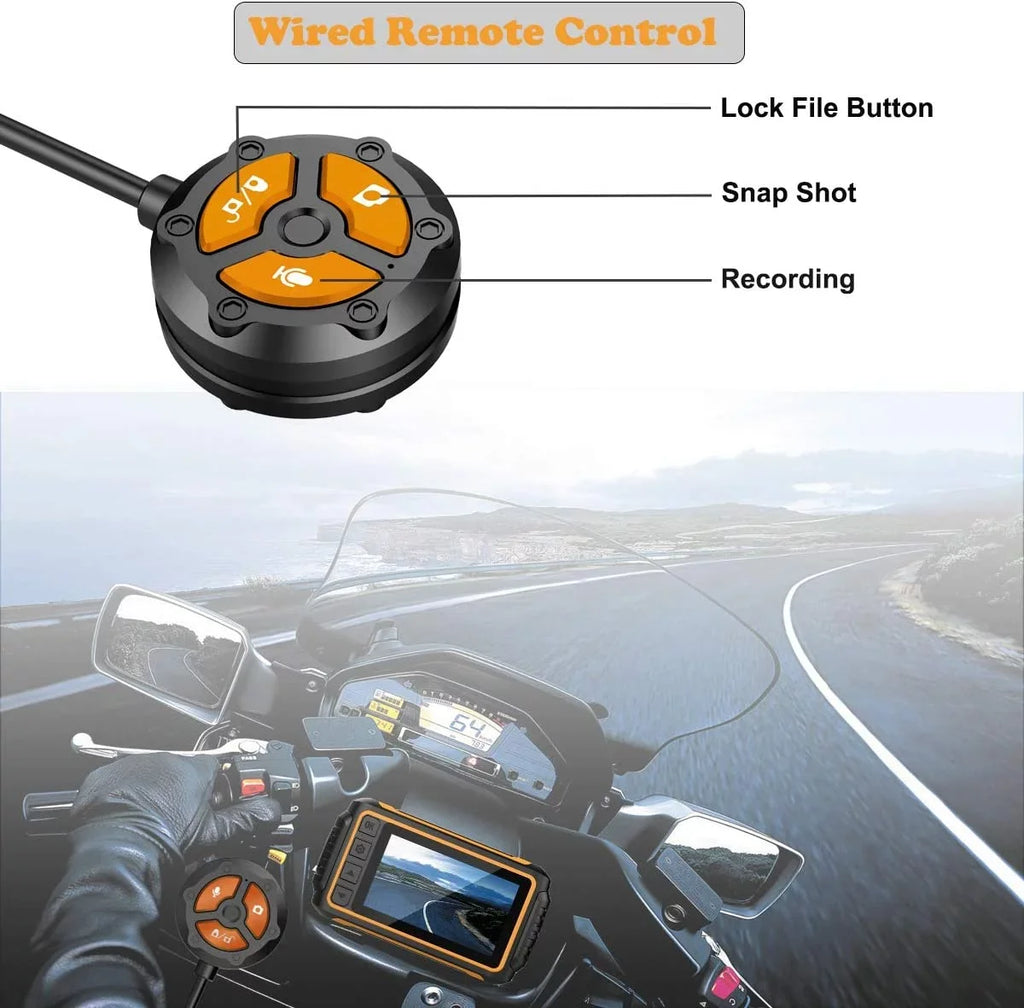 Waterproof Wide LCD GPS, Recording and Lens Waterproof Angle Motorcycle, with ZOMFOM 150° Dash for Camera up Max Wired G-Sensor, Rear 1080P Cam EIS to 256GB Wi-Fi, 3'' and FHD Control, Front