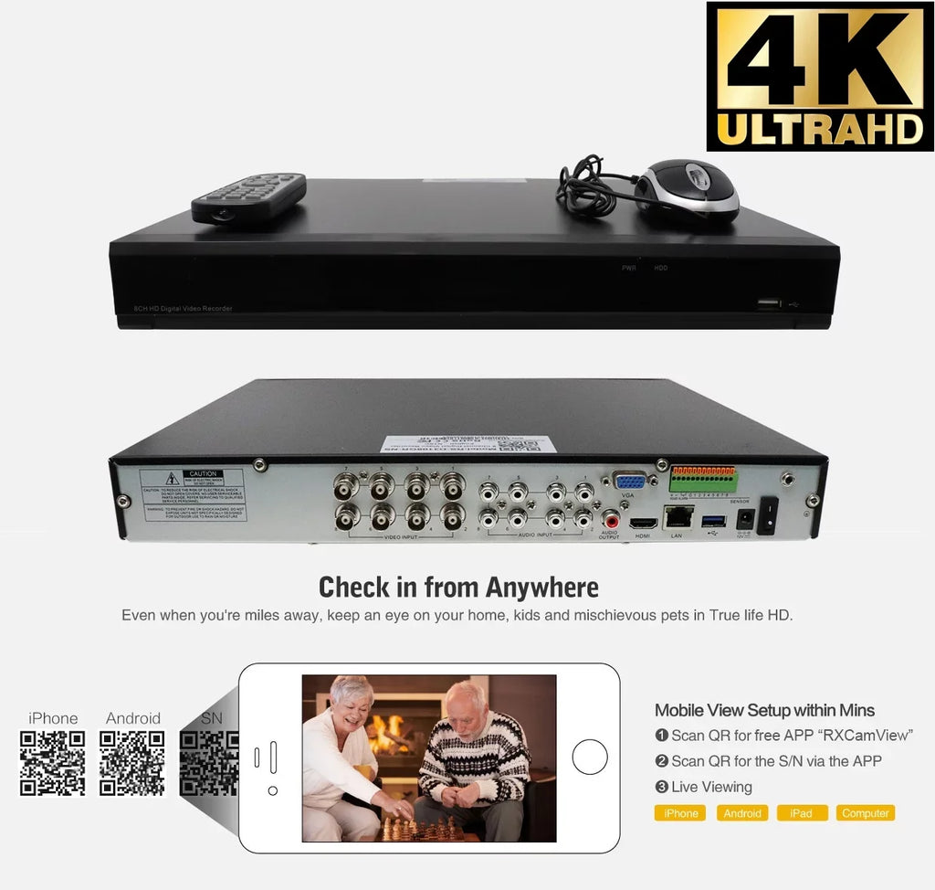 Hard Smart AI Outdoor Alert Detection, Playback, CCTV Drive Home 4 Security 3840TVL Face/Human/Vehicle System 4K GW Cameras, Microphone and & with Camera x Channel AI 8MP 1TB DVR 8MP 8 Security